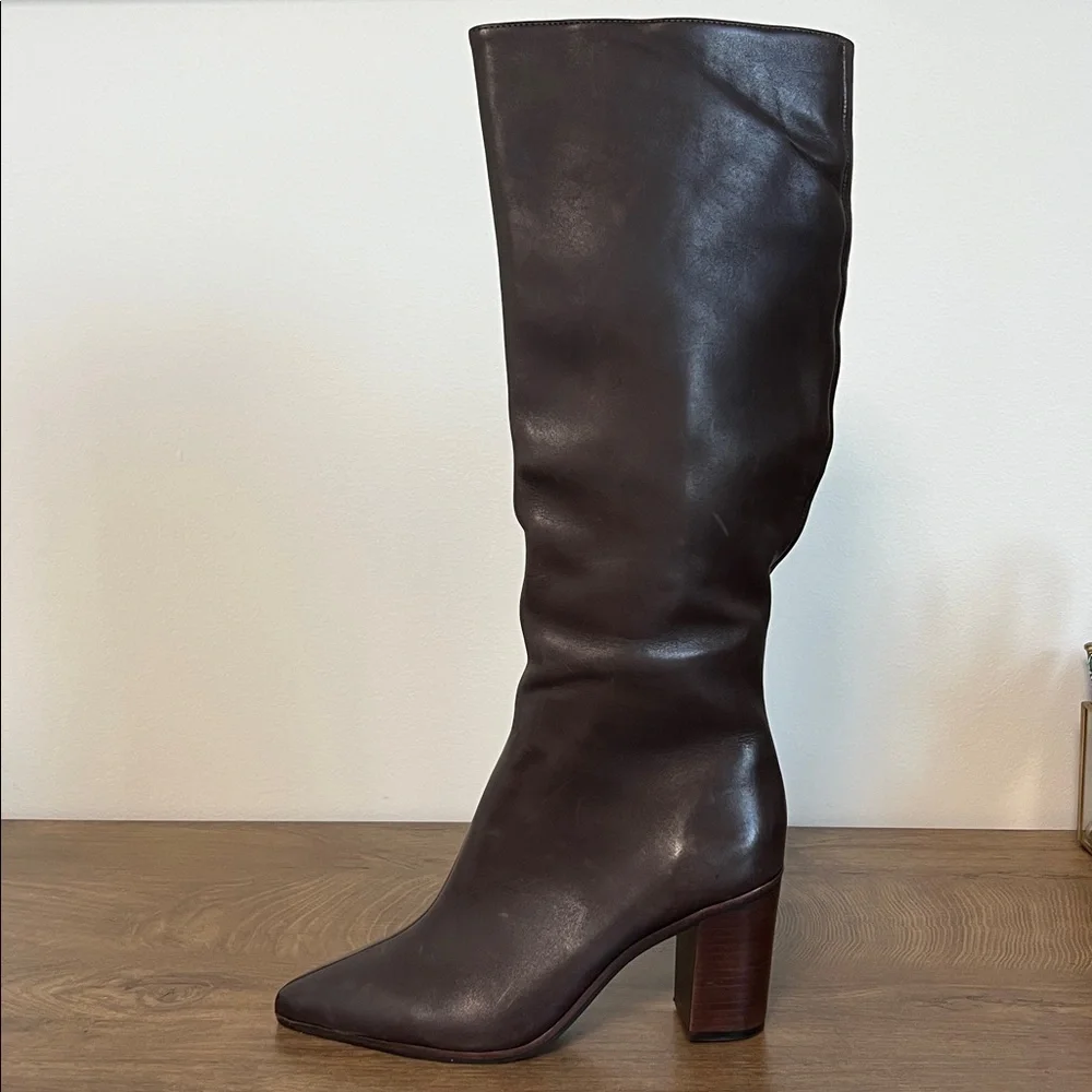 SCHUTZ MIKKI UP BLOCK BOOT Brown Maroon Leather Knee-high Sz 5